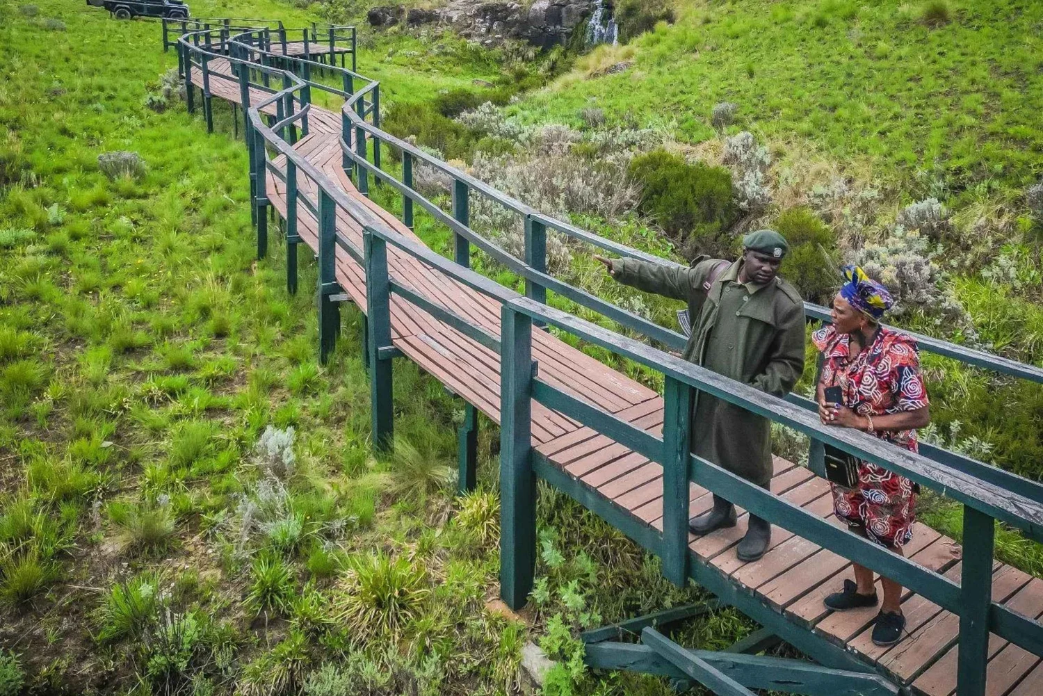 Tents set up in Kitulo National Park surrounded by wildflowers and highland scenery during a camping safari in Tanzania.